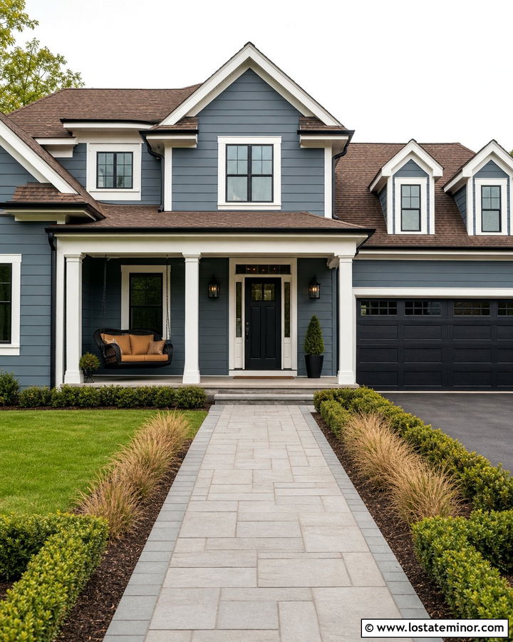 Slate Blue House With Black Porch Swing - 30 Slate Blue House Design With Swing Ideas