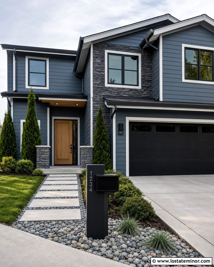 Slate Blue House With Black Post Mailbox - 30 Slate Blue House Design With Mailbox Ideas