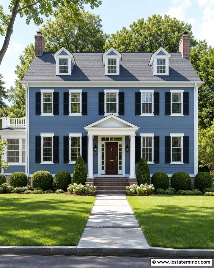 Slate Blue House With Black Shutters And Numbers - 30 Slate Blue House Design With House Numbers Ideas