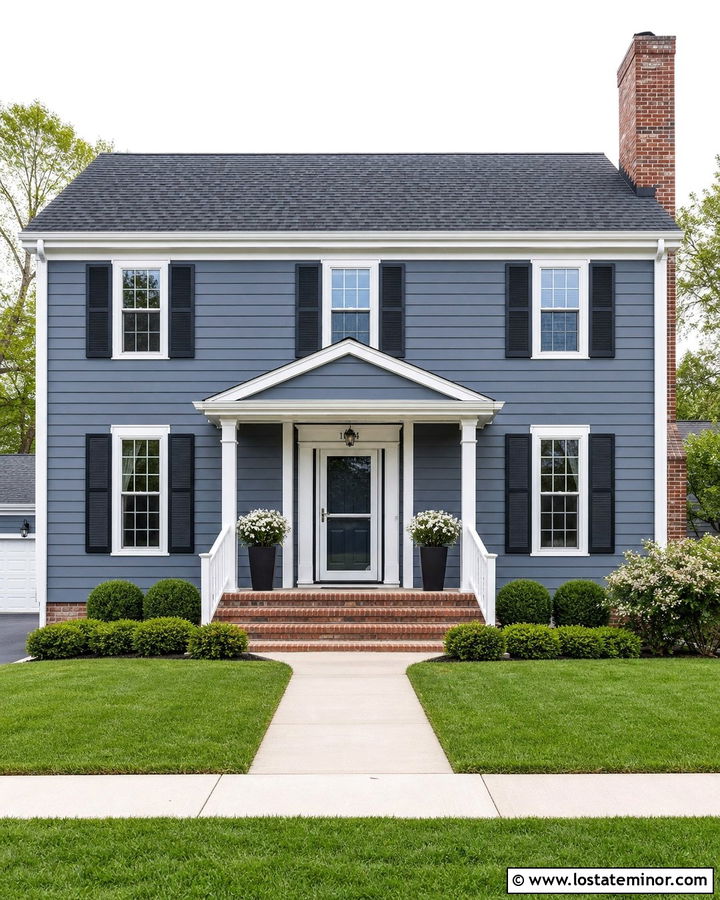Slate Blue House With Black Shutters And White Storm Door - 30 Slate Blue House Design With Storm Door Ideas