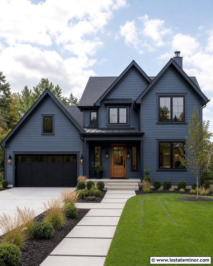Slate Blue House With Black Trim And Black Shingles - 30 Slate Blue House Design With Shingles Ideas