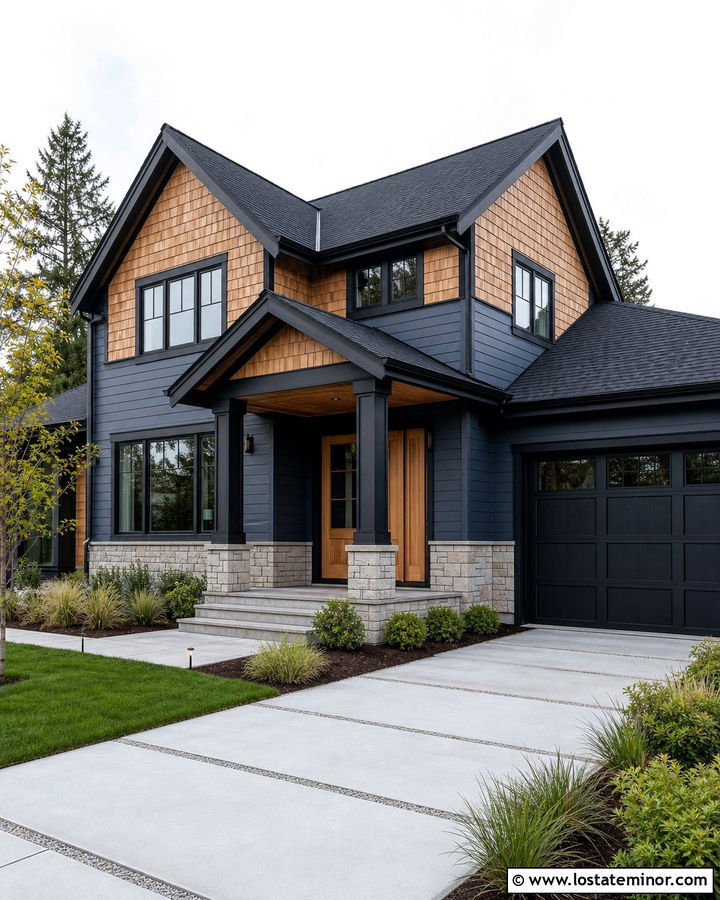 Slate Blue House With Black Trim And Cedar Shake - 30 Slate Blue House Design With Cedar Shake Ideas