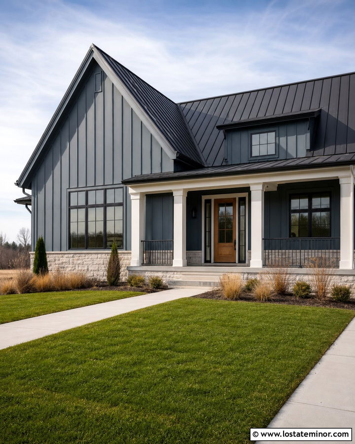 Slate Blue House With Black Window Frames - 30 Slate Blue House Design With Window Frames Ideas