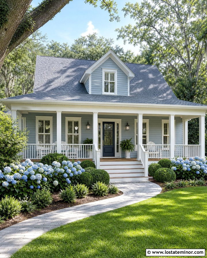 Slate Blue House With Blue Gray Shingles And A White Porch - 30 Slate Blue House Design With Shingles Ideas