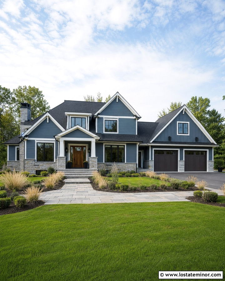 Slate Blue House With Blue Gray Stone Wainscoting - 30 Slate Blue House Design With Wainscoting Ideas