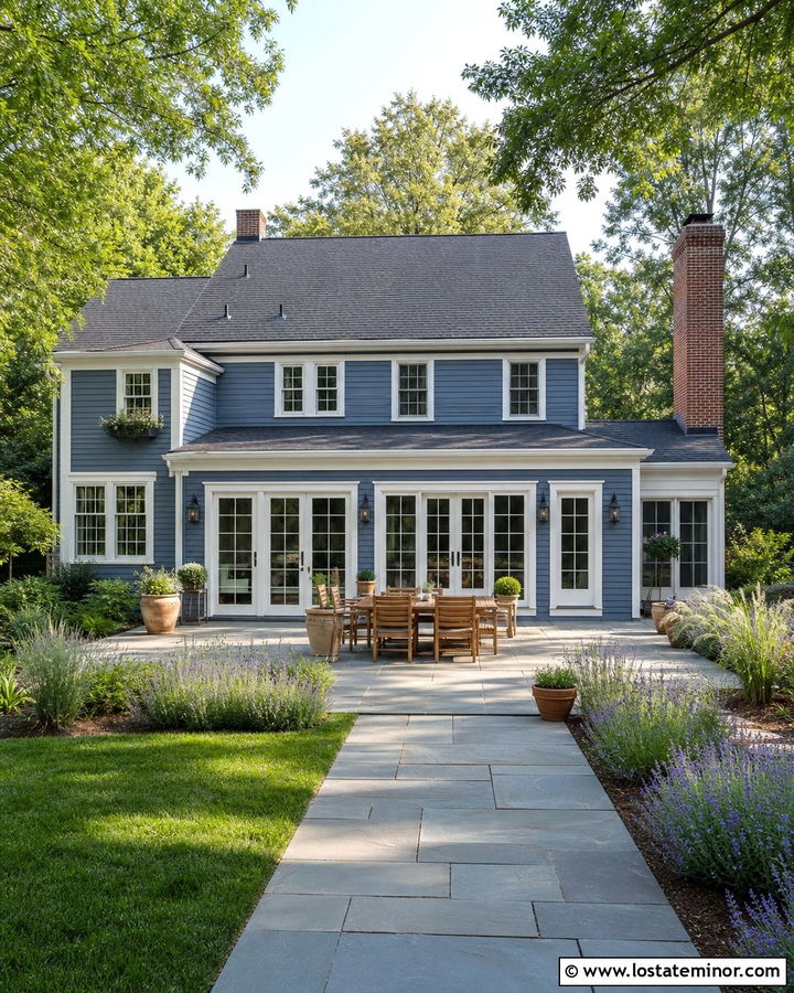 Slate Blue House With Bluestone Patio - 30 Slate Blue House Design With Backyard Ideas