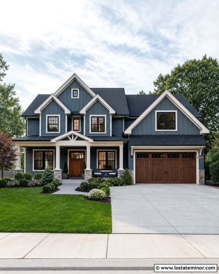 Slate Blue House With Board And Batten Gables - 30 Slate Blue House Design With Gables Ideas