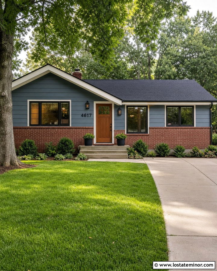 Slate Blue House With Brick Accents And Numbers - 30 Slate Blue House Design With House Numbers Ideas