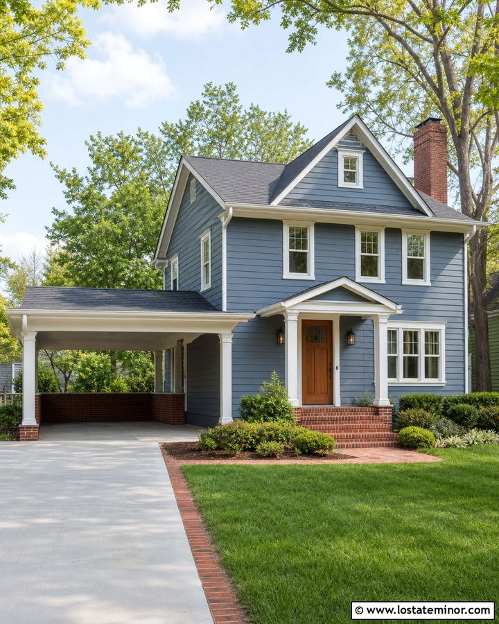 Slate Blue House With Brick Carport Wall - 30 Slate Blue House Design With Carport Ideas