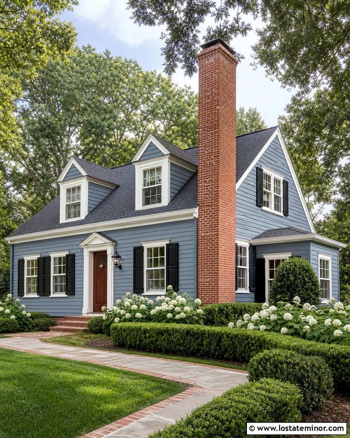 Slate Blue House With Brick Chimney - 30 Slate Blue House Design With Brick Accents Ideas
