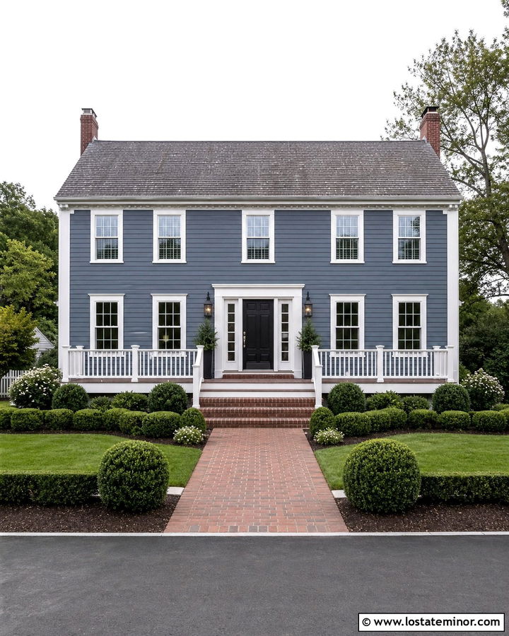 Slate Blue House With Brick Deck Steps - 30 Slate Blue House Design With Deck Ideas