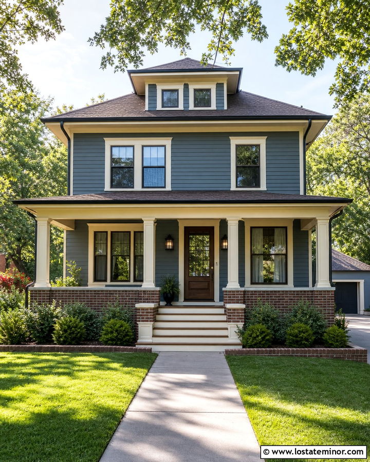Slate Blue House With Brick Foundation - 30 Slate Blue House Design With Accents Ideas