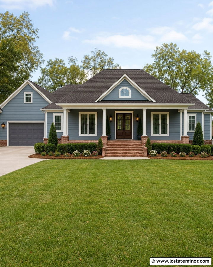 Slate Blue House With Brick Front Porch - 30 Slate Blue House Design With Front Porch Ideas