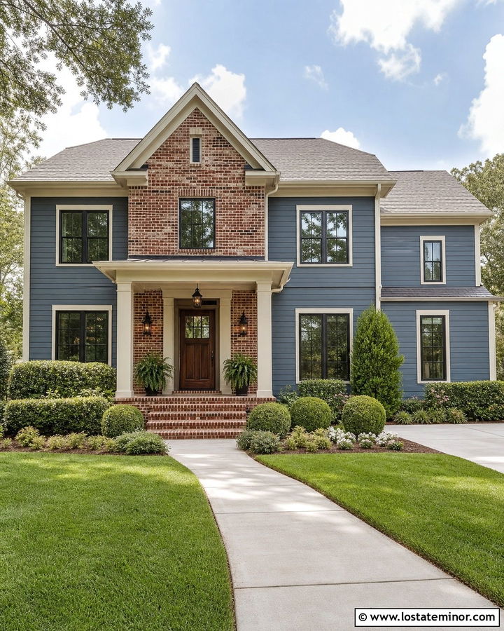 Slate Blue House With Brick Gable - 30 Slate Blue House Design With Brick Accents Ideas