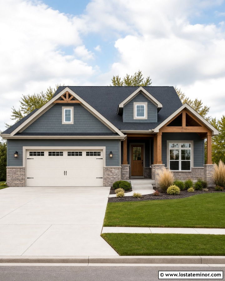Slate Blue House With Brick Garage Wainscoting - 30 Slate Blue House Design With Wainscoting Ideas