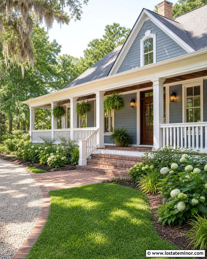Slate Blue House With Brick Porch Floor - 30 Slate Blue House Design With Brick Accents Ideas