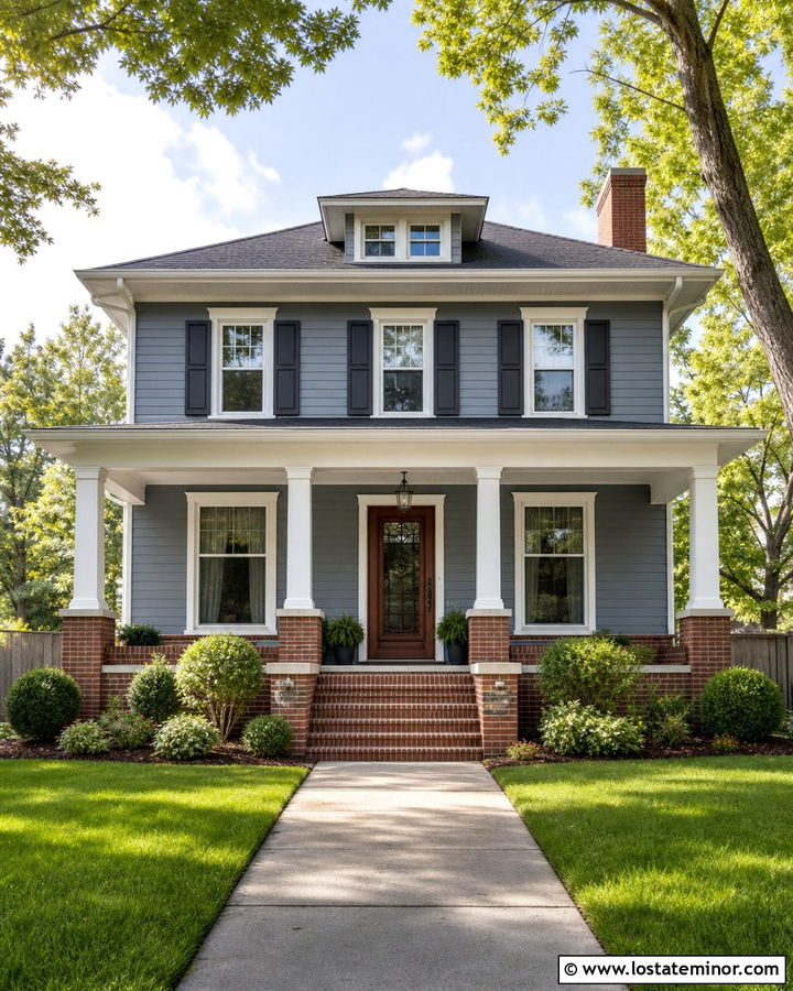 Slate Blue House With Brick Porch Screen Door - 30 Slate Blue House Design With Screen Door Ideas