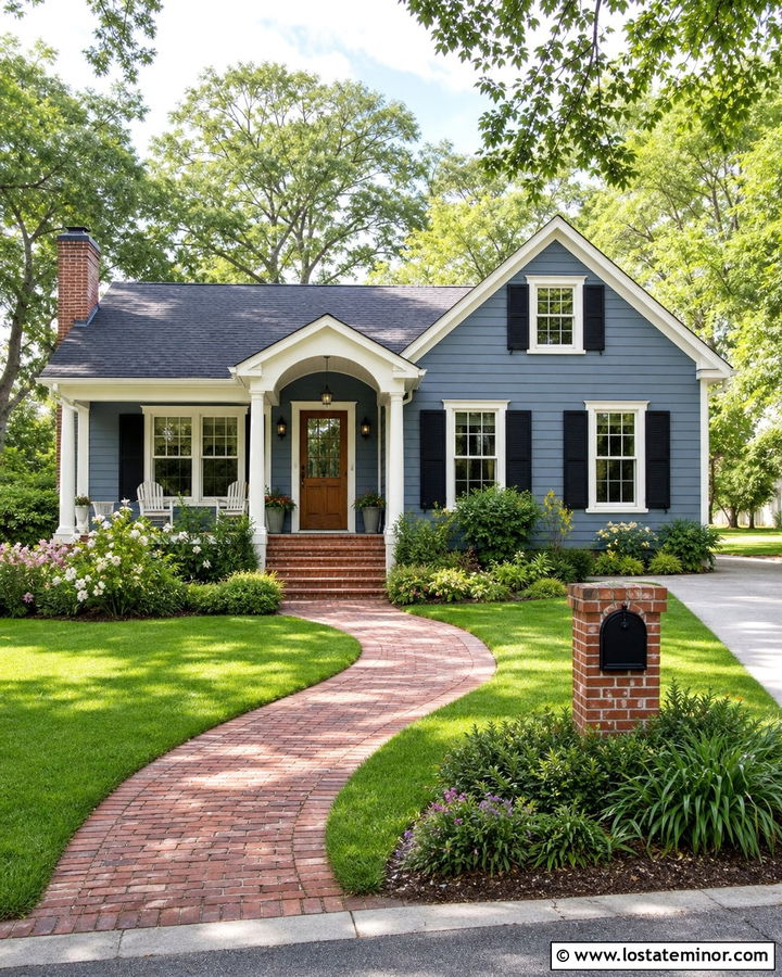 Slate Blue House With Brick Walkway - 30 Slate Blue House Design With Brick Accents Ideas