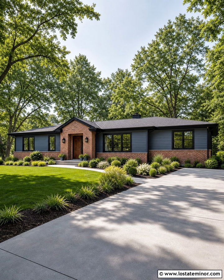 Slate Blue House With Brick and Black Trim - 30 Slate Blue House Design With Brick Accents Ideas