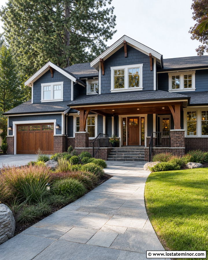 Slate Blue House With Brick and Cedar Accents - 30 Slate Blue House Design With Brick Accents Ideas
