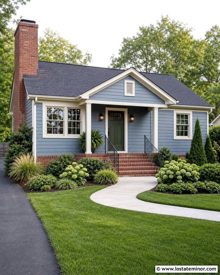 Slate Blue House With Brick and Green Door - 30 Slate Blue House Design With Brick Accents Ideas