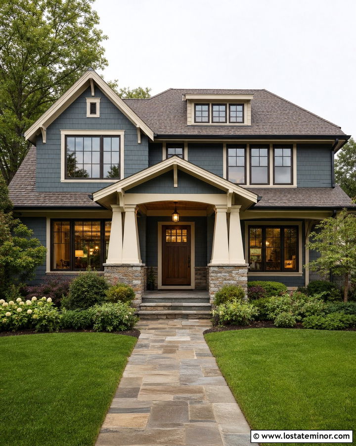 Slate Blue House With Bronze Window Frames - 30 Slate Blue House Design With Window Frames Ideas