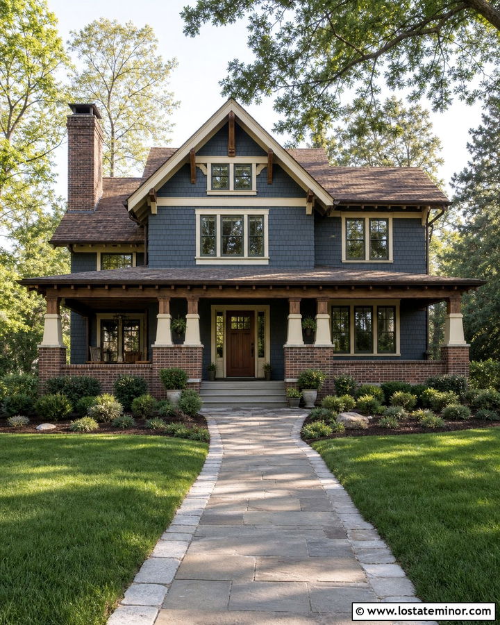 Slate Blue House With Brown Brick - 30 Slate Blue House Design With Brick Accents Ideas