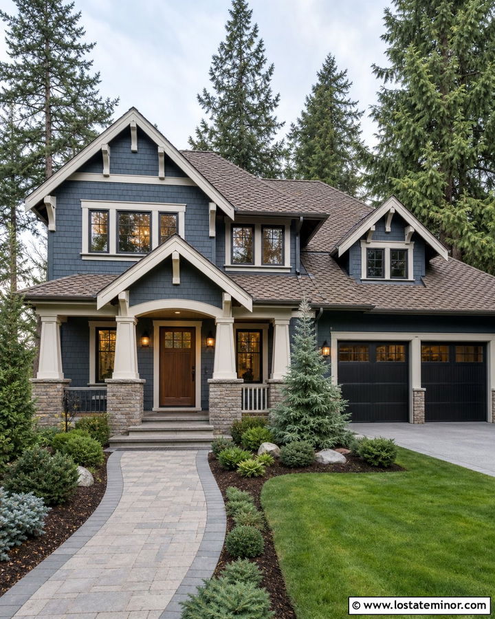 Slate Blue House With Brown Shingles And Bronze Accents - 30 Slate Blue House Design With Shingles Ideas