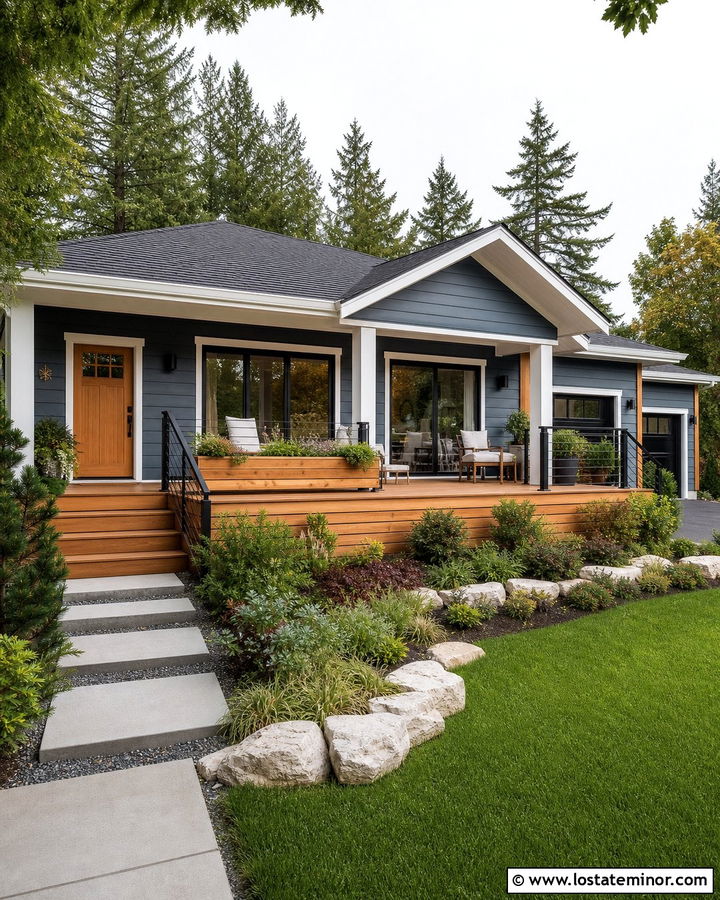 Slate Blue House With Built In Deck Seating - 30 Slate Blue House Design With Deck Ideas
