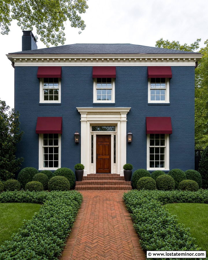 Slate Blue House With Burgundy Awnings - 30 Slate Blue House Design With Awning Ideas