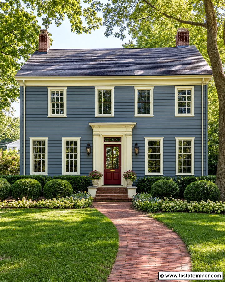 Slate Blue House With Burgundy Front Door - 30 Slate Blue House Design With Entry Door Ideas