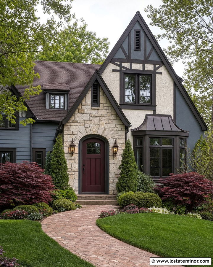 Slate Blue House With Burgundy Front Door - 30 Slate Blue House Design With Front Door Ideas