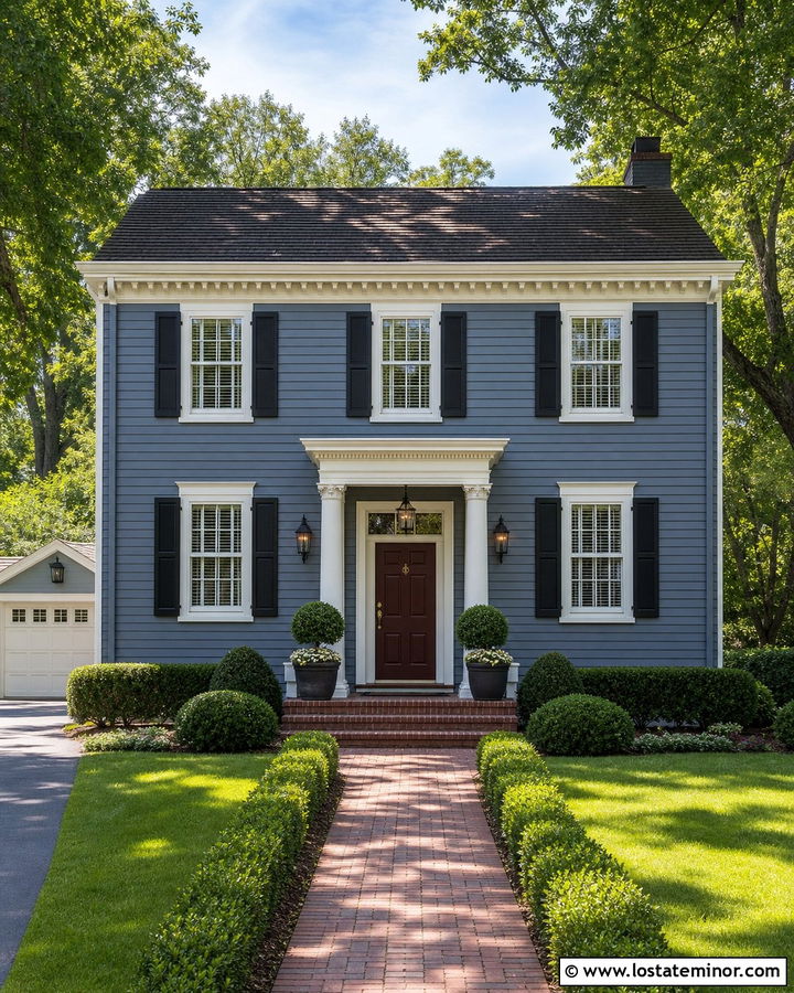 Slate Blue House With Burgundy Front Door - 30 Slate Blue House Design With Accents Ideas