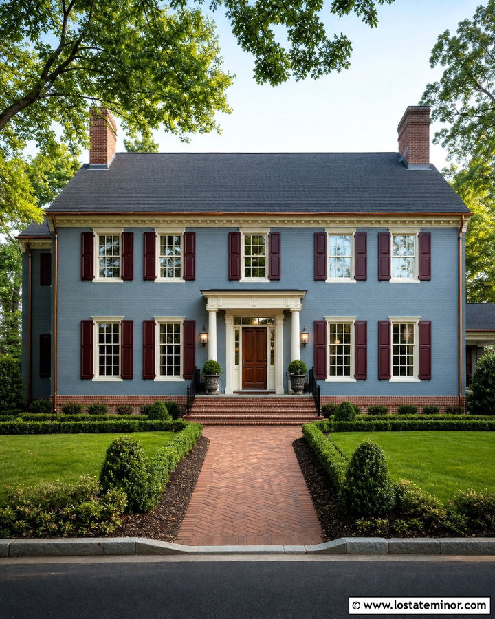 Slate Blue House With Burgundy Shutters - 30 Slate Blue House Design With Shutters Ideas