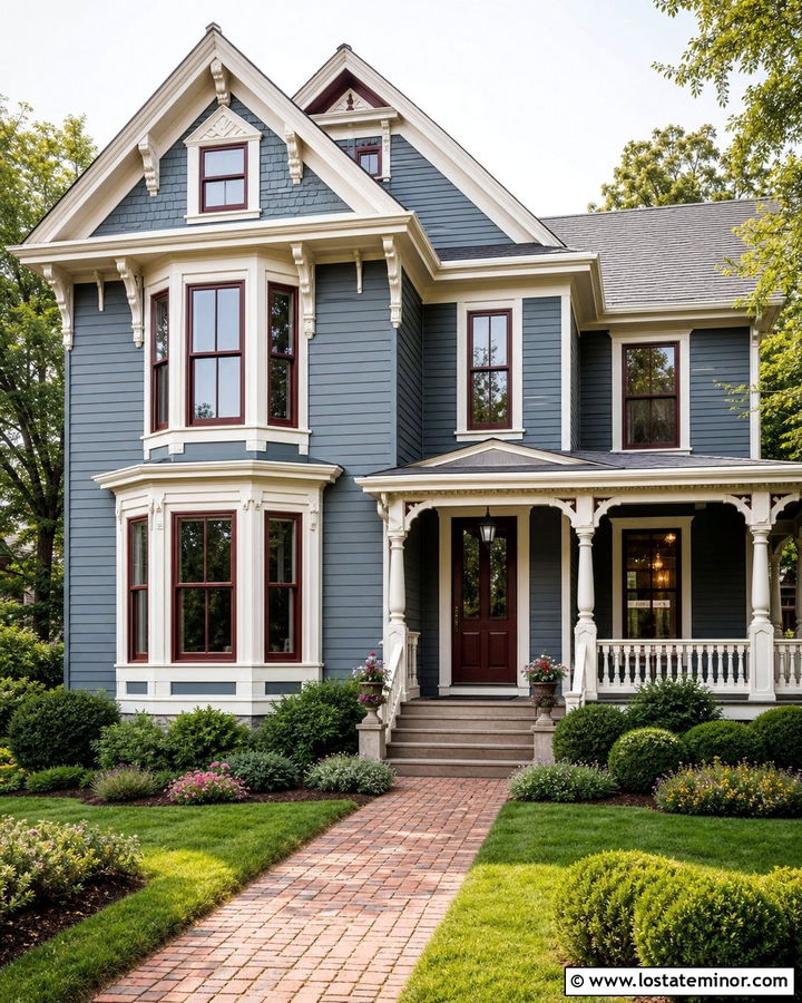 Slate Blue House With Burgundy Window Frames - 30 Slate Blue House Design With Window Frames Ideas