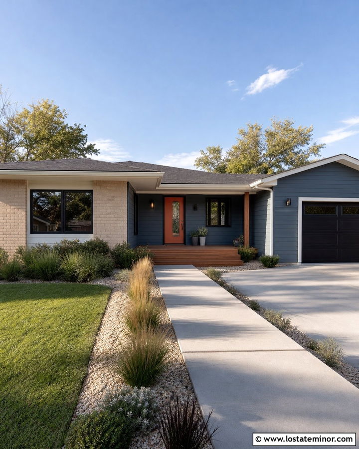 Slate Blue House With Burnt Orange Front Door - 30 Slate Blue House Design With Front Door Ideas