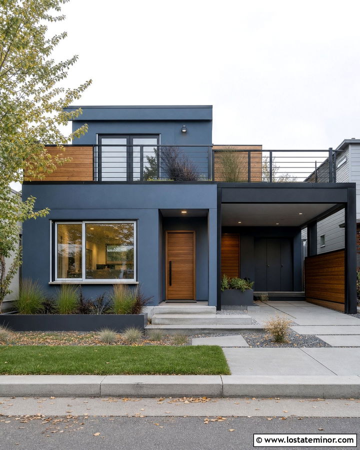 Slate Blue House With Carport Roof Deck - 30 Slate Blue House Design With Carport Ideas
