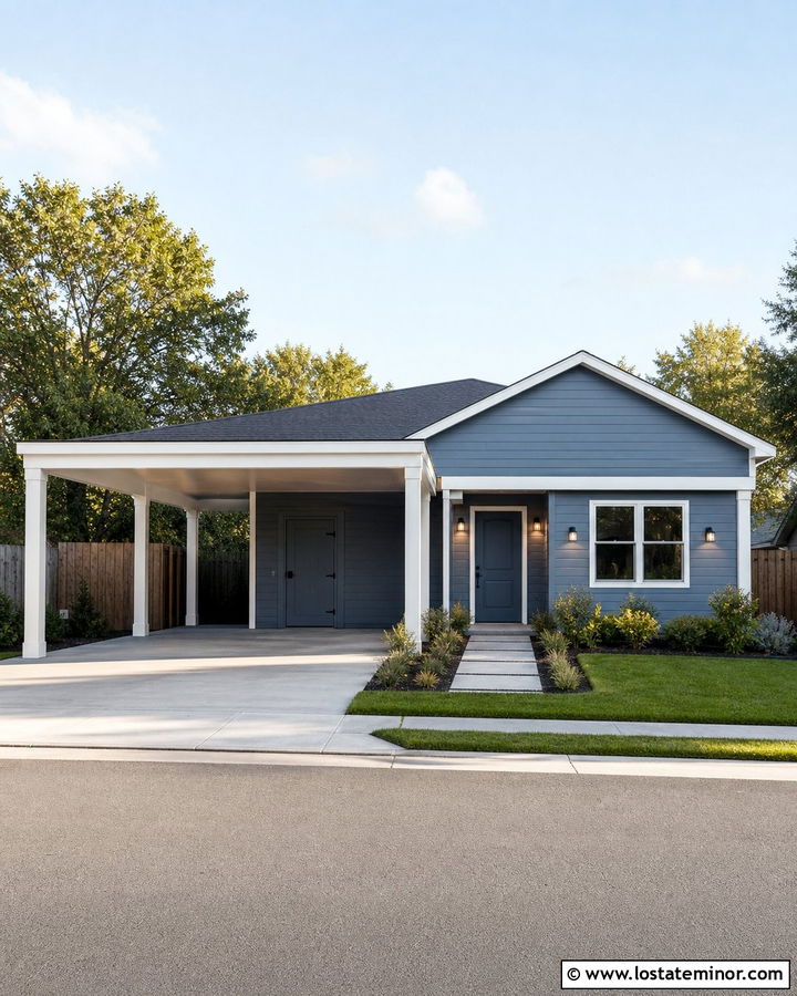 Slate Blue House With Carport Storage Room - 30 Slate Blue House Design With Carport Ideas