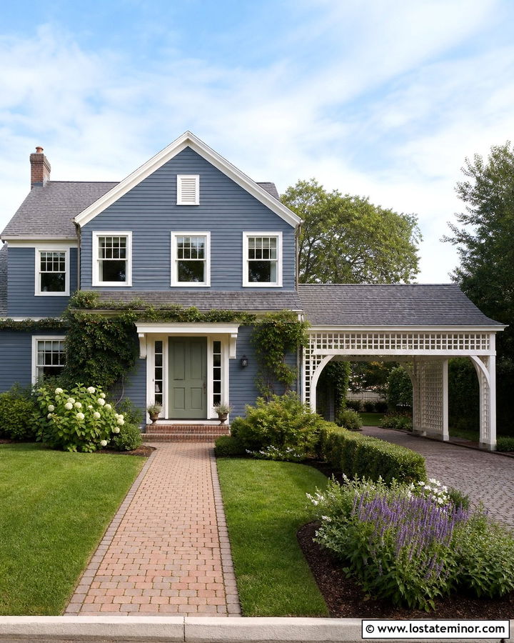 Slate Blue House With Carport Trellis - 30 Slate Blue House Design With Carport Ideas