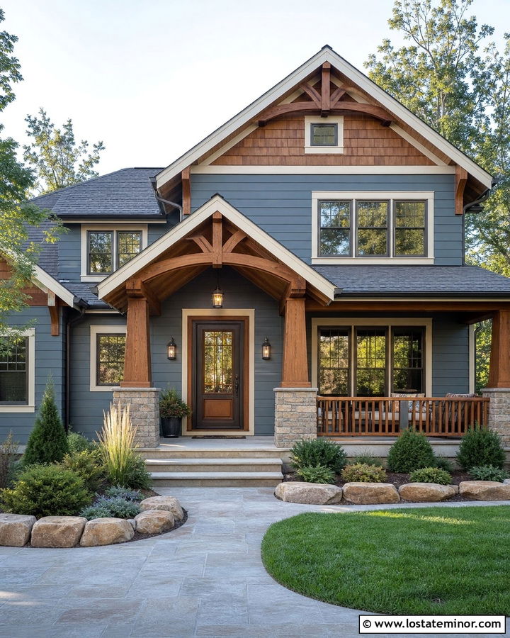 Slate Blue House With Cedar Accents And Bronze Storm Door - 30 Slate Blue House Design With Storm Door Ideas