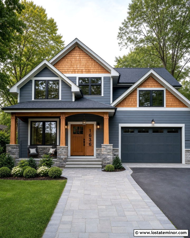 Slate Blue House With Cedar Accents And Numbers - 30 Slate Blue House Design With House Numbers Ideas