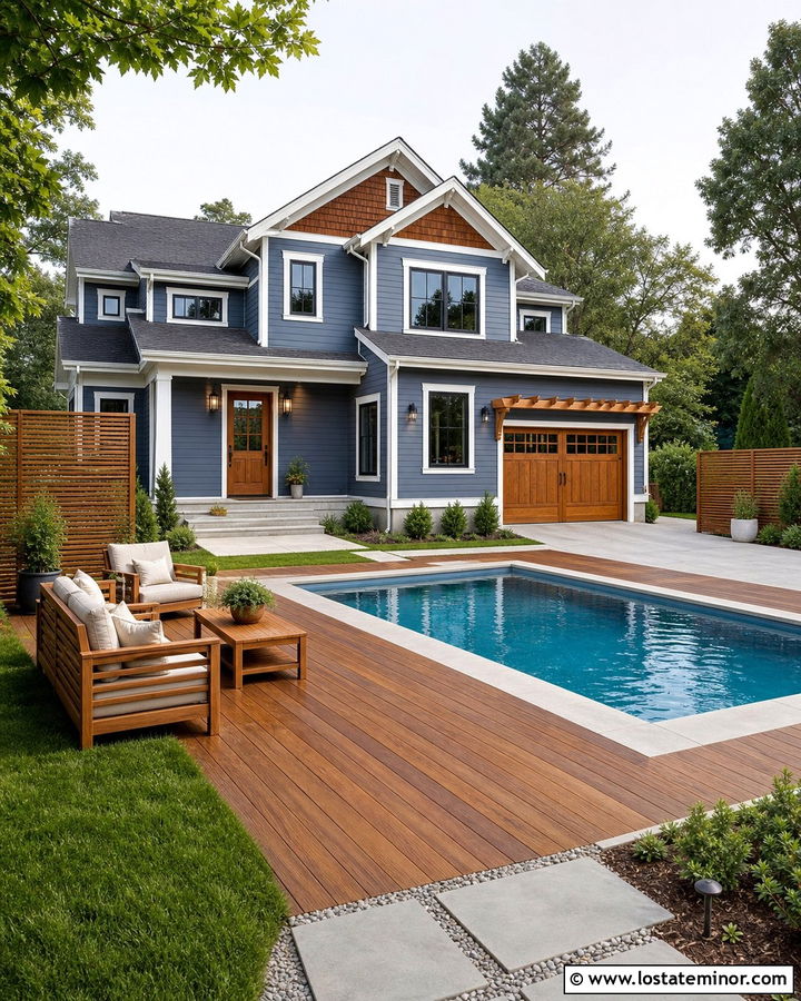 Slate Blue House With Cedar Accents And Pool - 30 Slate Blue House Design With Swimming Pool Ideas