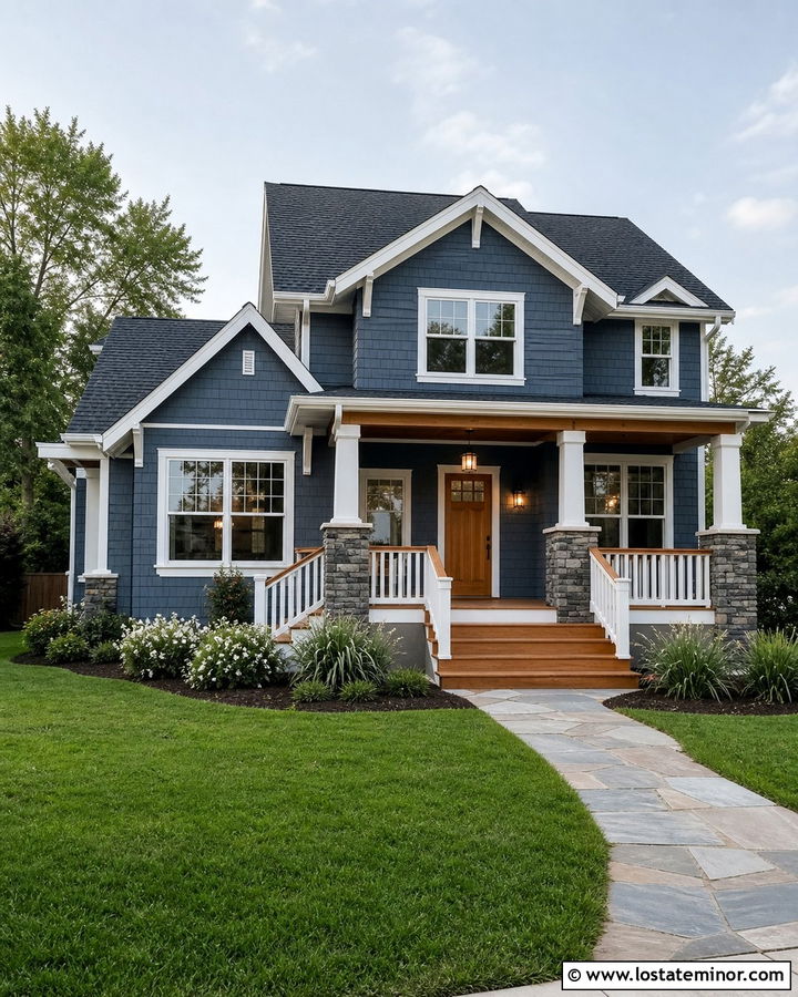 Slate Blue House With Cedar Deck - 30 Slate Blue House Design With Deck Ideas