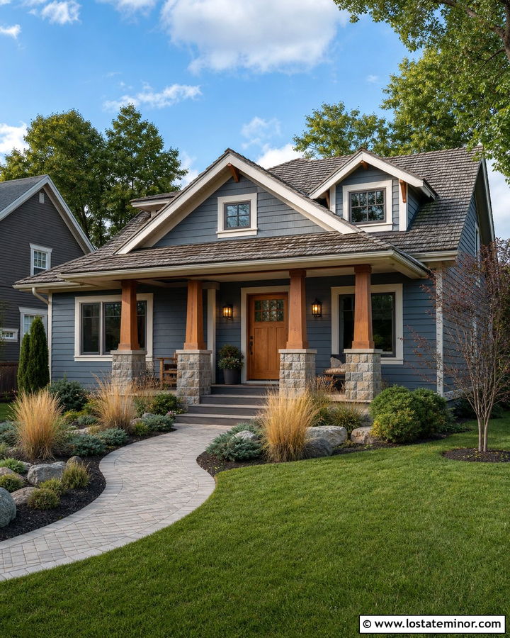 Slate Blue House With Cedar Front Door - 30 Slate Blue House Design With Accents Ideas