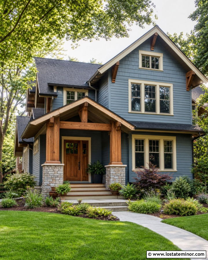Slate Blue House With Cedar Front Porch - 30 Slate Blue House Design With Front Porch Ideas