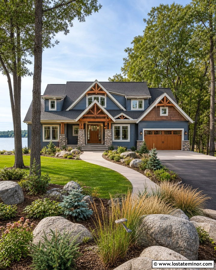 Slate Blue House With Cedar Gable Accents - 30 Slate Blue House Design With Accents Ideas