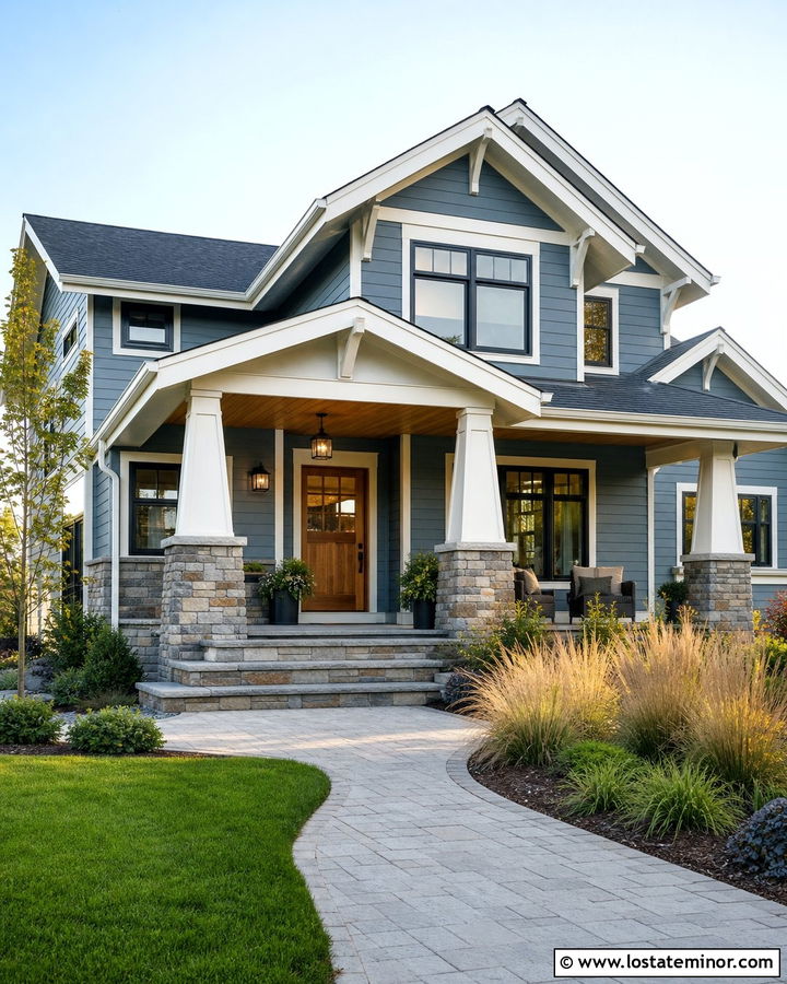 Slate Blue House With Cedar Porch Ceiling - 30 Slate Blue House Design With Porch Ceiling Ideas