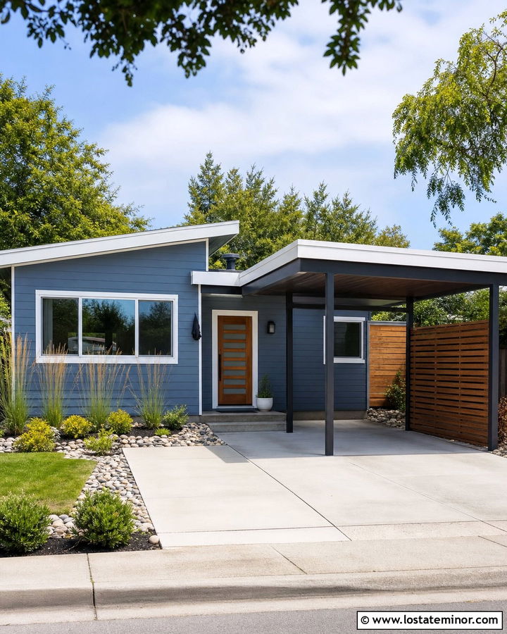 Slate Blue House With Cedar Privacy Carport - 30 Slate Blue House Design With Carport Ideas