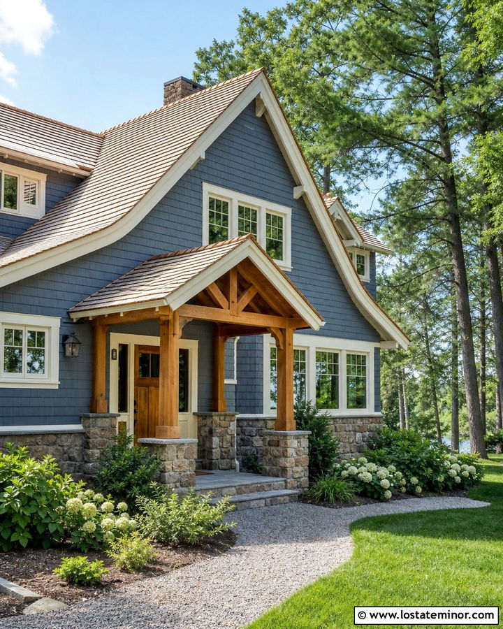 Slate Blue House With Cedar Roof Shingles - 30 Slate Blue House Design With Shingles Ideas