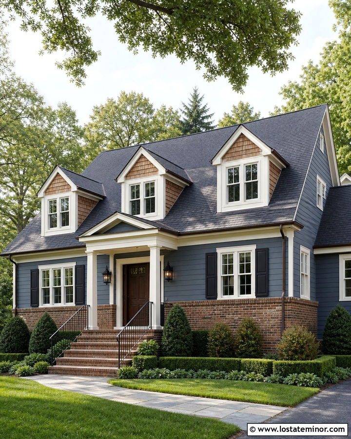 Slate Blue House With Cedar Shake And Brick - 30 Slate Blue House Design With Cedar Shake Ideas